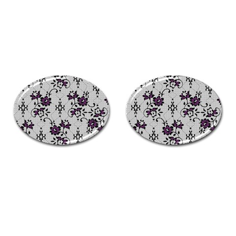 Elegant Purple Floral Jacquard Mesh Lace Fabric Cufflinks (Oval) from ArtsNow.com Front(Pair)