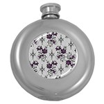 Elegant Purple Floral Jacquard Mesh Lace Fabric Round Hip Flask (5 oz)