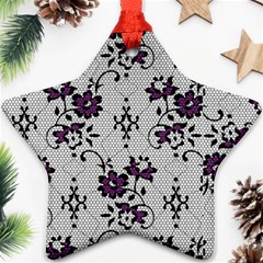 Elegant Purple Floral Jacquard Mesh Lace Fabric Star Ornament (Two Sides) from ArtsNow.com Front