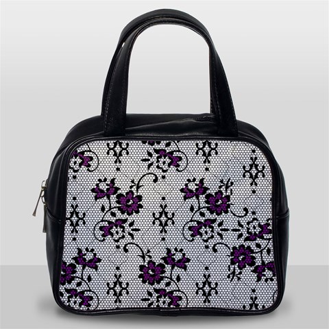 Elegant Purple Floral Jacquard Mesh Lace Fabric Classic Handbag (One Side) from ArtsNow.com Front