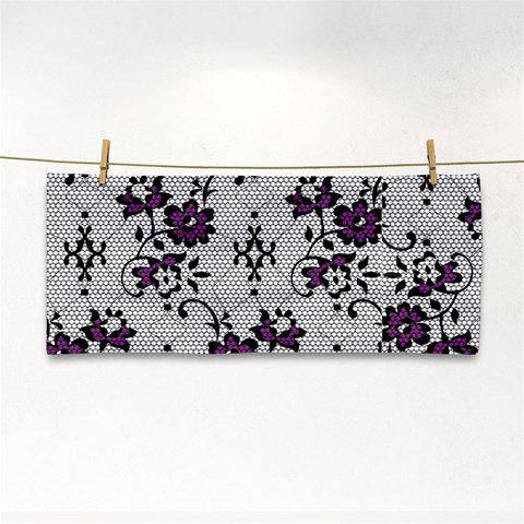 Elegant Purple Floral Jacquard Mesh Lace Fabric Hand Towel from ArtsNow.com Front