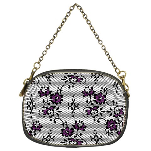 Elegant Purple Floral Jacquard Mesh Lace Fabric Chain Purse (One Side) from ArtsNow.com Front