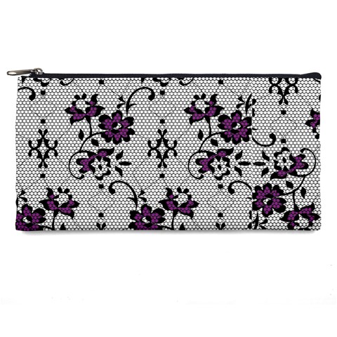 Elegant Purple Floral Jacquard Mesh Lace Fabric Pencil Cases from ArtsNow.com Front