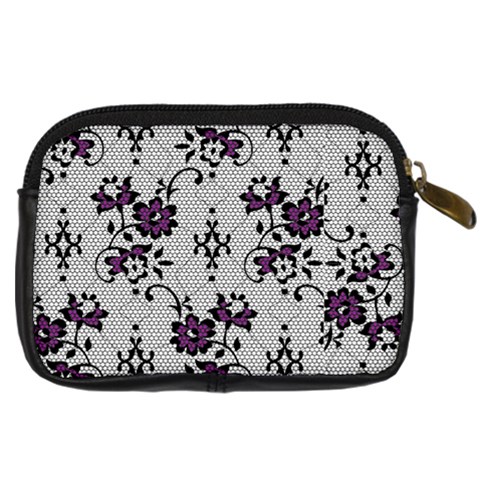 Elegant Purple Floral Jacquard Mesh Lace Fabric Digital Camera Leather Case from ArtsNow.com Back