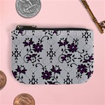 Elegant Purple Floral Jacquard Mesh Lace Fabric Mini Coin Purse