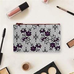 Elegant Purple Floral Jacquard Mesh Lace Fabric Cosmetic Bag (Small) from ArtsNow.com Front