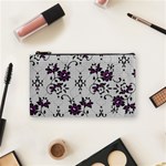 Elegant Purple Floral Jacquard Mesh Lace Fabric Cosmetic Bag (Small)