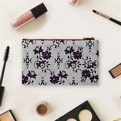 Elegant Purple Floral Jacquard Mesh Lace Fabric Cosmetic Bag (Small) from ArtsNow.com Back