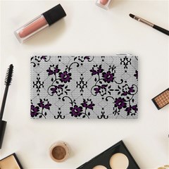 Elegant Purple Floral Jacquard Mesh Lace Fabric Cosmetic Bag (Small) from ArtsNow.com Back