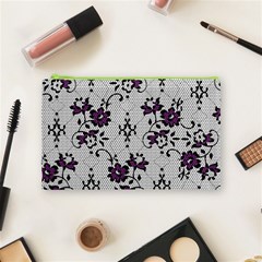 Elegant Purple Floral Jacquard Mesh Lace Fabric Cosmetic Bag (Medium) from ArtsNow.com Front