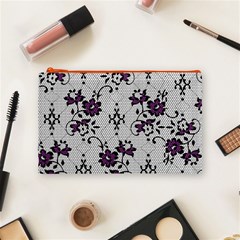 Elegant Purple Floral Jacquard Mesh Lace Fabric Cosmetic Bag (Medium) from ArtsNow.com Front