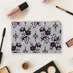 Elegant Purple Floral Jacquard Mesh Lace Fabric Cosmetic Bag (Medium) from ArtsNow.com Back