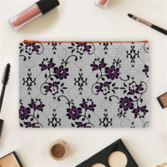 Elegant Purple Floral Jacquard Mesh Lace Fabric Cosmetic Bag (Large) from ArtsNow.com Front