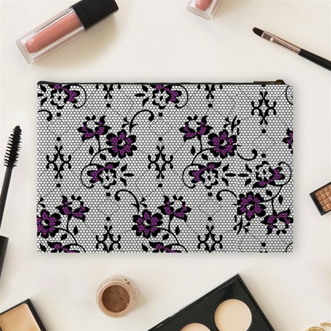 Elegant Purple Floral Jacquard Mesh Lace Fabric Cosmetic Bag (Large) from ArtsNow.com Back