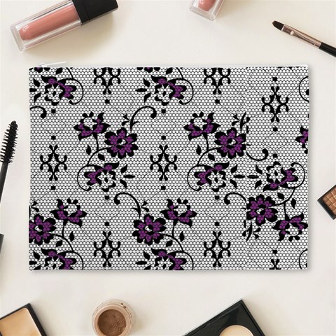 Elegant Purple Floral Jacquard Mesh Lace Fabric Cosmetic Bag (XL) from ArtsNow.com Front