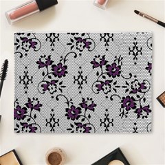 Elegant Purple Floral Jacquard Mesh Lace Fabric Cosmetic Bag (XL) from ArtsNow.com Front