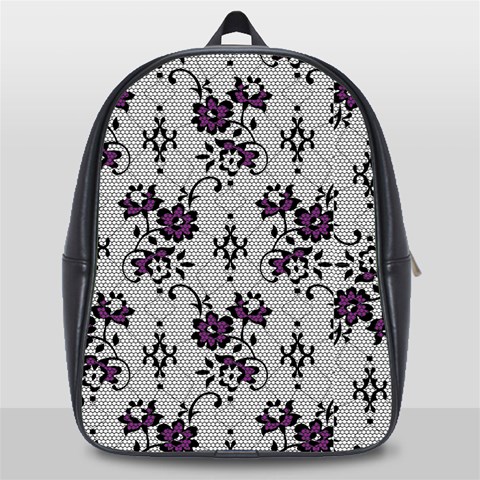 Elegant Purple Floral Jacquard Mesh Lace Fabric School Bag (Large) from ArtsNow.com Front