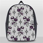 Elegant Purple Floral Jacquard Mesh Lace Fabric School Bag (Large)