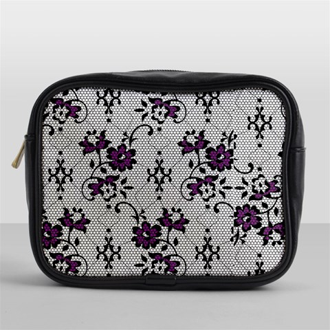 Elegant Purple Floral Jacquard Mesh Lace Fabric Mini Toiletries Bag (One Side) from ArtsNow.com Front