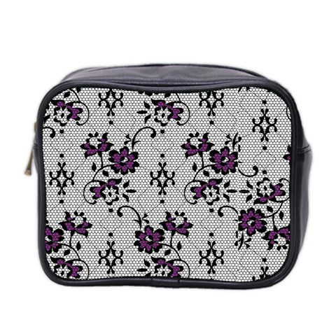 Elegant Purple Floral Jacquard Mesh Lace Fabric Mini Toiletries Bag (Two Sides) from ArtsNow.com Front