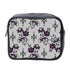 Elegant Purple Floral Jacquard Mesh Lace Fabric Mini Toiletries Bag (Two Sides) from ArtsNow.com Front