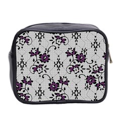 Elegant Purple Floral Jacquard Mesh Lace Fabric Mini Toiletries Bag (Two Sides) from ArtsNow.com Back