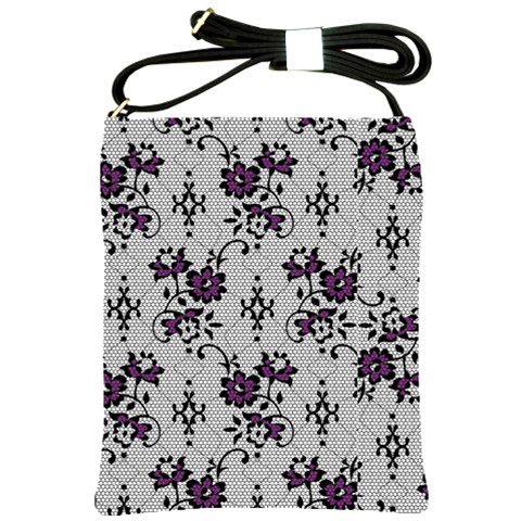 Elegant Purple Floral Jacquard Mesh Lace Fabric Shoulder Sling Bag from ArtsNow.com Front