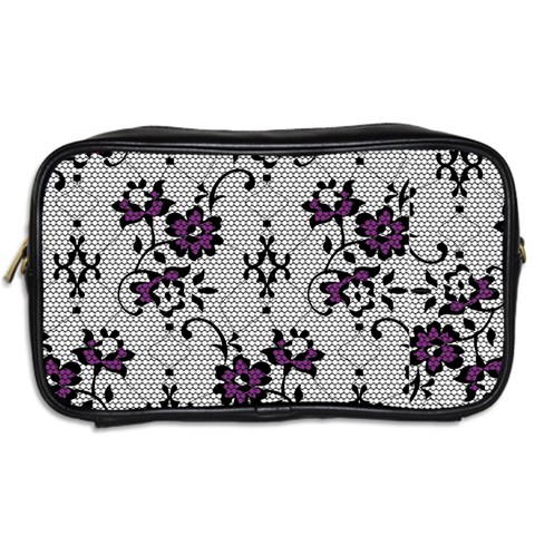 Elegant Purple Floral Jacquard Mesh Lace Fabric Toiletries Bag (Two Sides) from ArtsNow.com Back