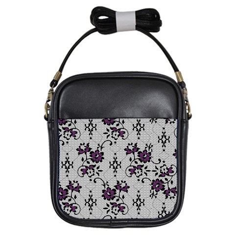 Elegant Purple Floral Jacquard Mesh Lace Fabric Girls Sling Bag from ArtsNow.com Front