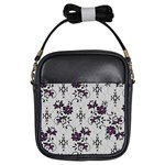 Elegant Purple Floral Jacquard Mesh Lace Fabric Girls Sling Bag