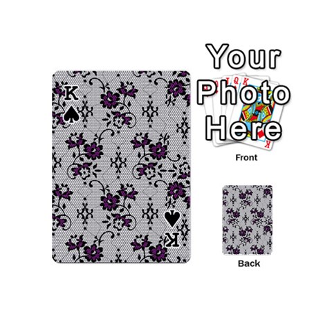 King Elegant Purple Floral Jacquard Mesh Lace Fabric Playing Cards 54 Designs (Mini) from ArtsNow.com Front - SpadeK