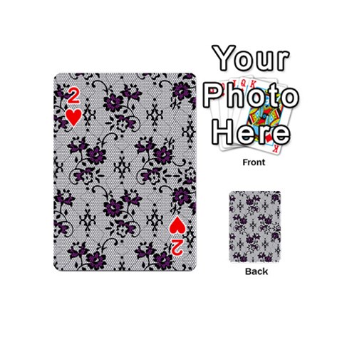 Elegant Purple Floral Jacquard Mesh Lace Fabric Playing Cards 54 Designs (Mini) from ArtsNow.com Front - Heart2