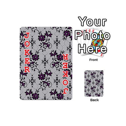 Elegant Purple Floral Jacquard Mesh Lace Fabric Playing Cards 54 Designs (Mini) from ArtsNow.com Front - Joker2