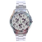 Elegant Purple Floral Jacquard Mesh Lace Fabric Stainless Steel Analogue Watch