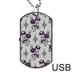 Elegant Purple Floral Jacquard Mesh Lace Fabric Dog Tag USB Flash (One Side)