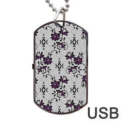 Elegant Purple Floral Jacquard Mesh Lace Fabric Dog Tag USB Flash (Two Sides) from ArtsNow.com Front