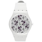 Elegant Purple Floral Jacquard Mesh Lace Fabric Round Plastic Sport Watch (M)