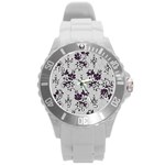 Elegant Purple Floral Jacquard Mesh Lace Fabric Round Plastic Sport Watch (L)