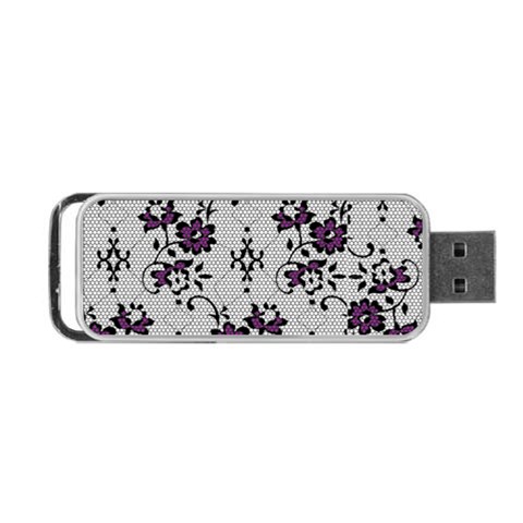 Elegant Purple Floral Jacquard Mesh Lace Fabric Portable USB Flash (One Side) from ArtsNow.com Front