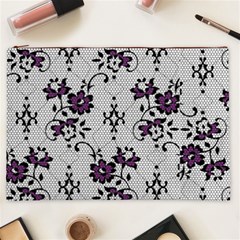 Elegant Purple Floral Jacquard Mesh Lace Fabric Cosmetic Bag (XXL) from ArtsNow.com Front