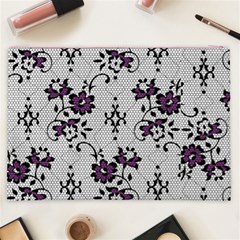 Elegant Purple Floral Jacquard Mesh Lace Fabric Cosmetic Bag (XXL) from ArtsNow.com Back