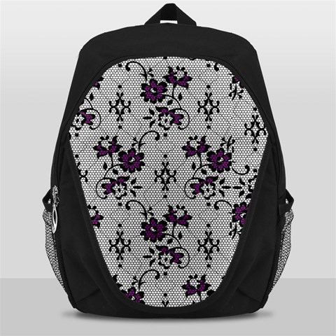 Elegant Purple Floral Jacquard Mesh Lace Fabric Backpack Bag from ArtsNow.com Front