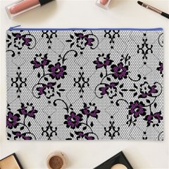 Elegant Purple Floral Jacquard Mesh Lace Fabric Cosmetic Bag (XXXL) from ArtsNow.com Front