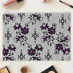 Elegant Purple Floral Jacquard Mesh Lace Fabric Cosmetic Bag (XXXL) from ArtsNow.com Back