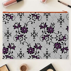 Elegant Purple Floral Jacquard Mesh Lace Fabric Cosmetic Bag (XXXL) from ArtsNow.com Back