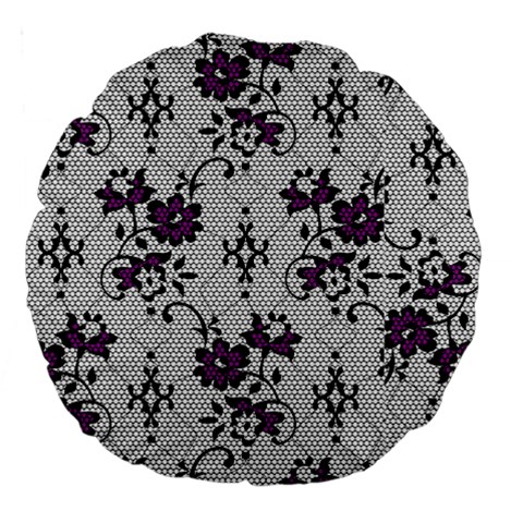 Elegant Purple Floral Jacquard Mesh Lace Fabric Large 18  Premium Round Cushions from ArtsNow.com Front