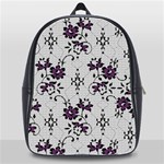 Elegant Purple Floral Jacquard Mesh Lace Fabric School Bag (XL)