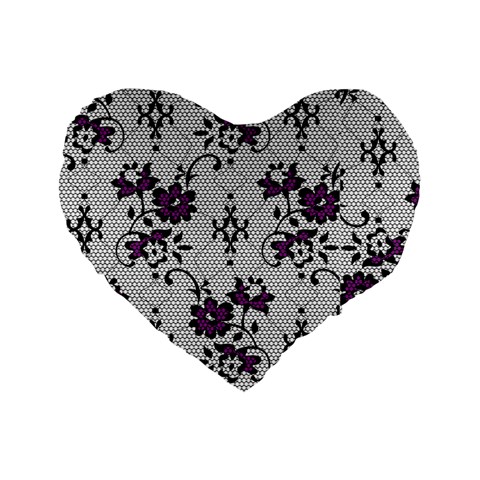 Elegant Purple Floral Jacquard Mesh Lace Fabric Standard 16  Premium Heart Shape Cushions from ArtsNow.com Front