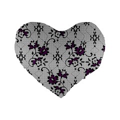 Elegant Purple Floral Jacquard Mesh Lace Fabric Standard 16  Premium Heart Shape Cushions from ArtsNow.com Front