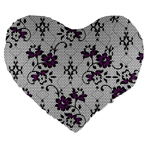 Elegant Purple Floral Jacquard Mesh Lace Fabric Large 19  Premium Heart Shape Cushions from ArtsNow.com Front